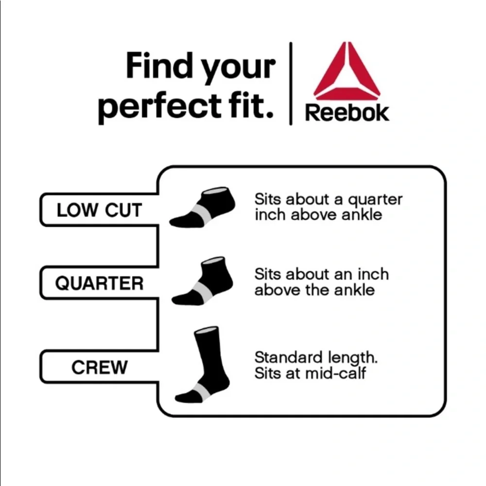 Reebok Large Boy's Crew Socks 6 Pack Pro Series Moisture Control Shoe Sz 4-10